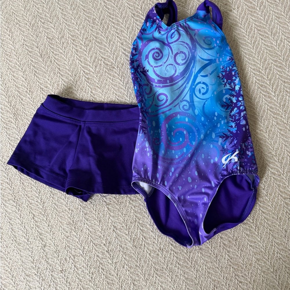 Gymnastics Outfit- Purple & Teal Swirl One-Piece with Matching Shorts